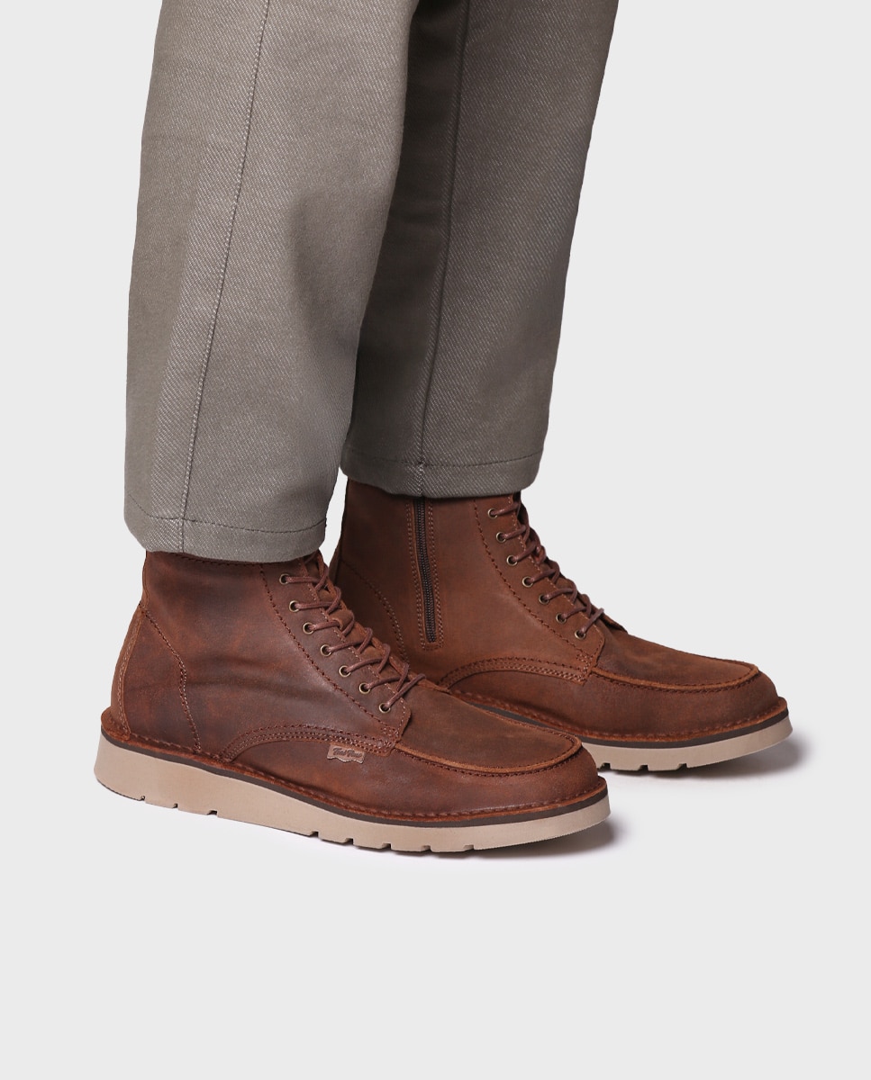 Botins de Pele com Atacadores Castanho-escuro-4