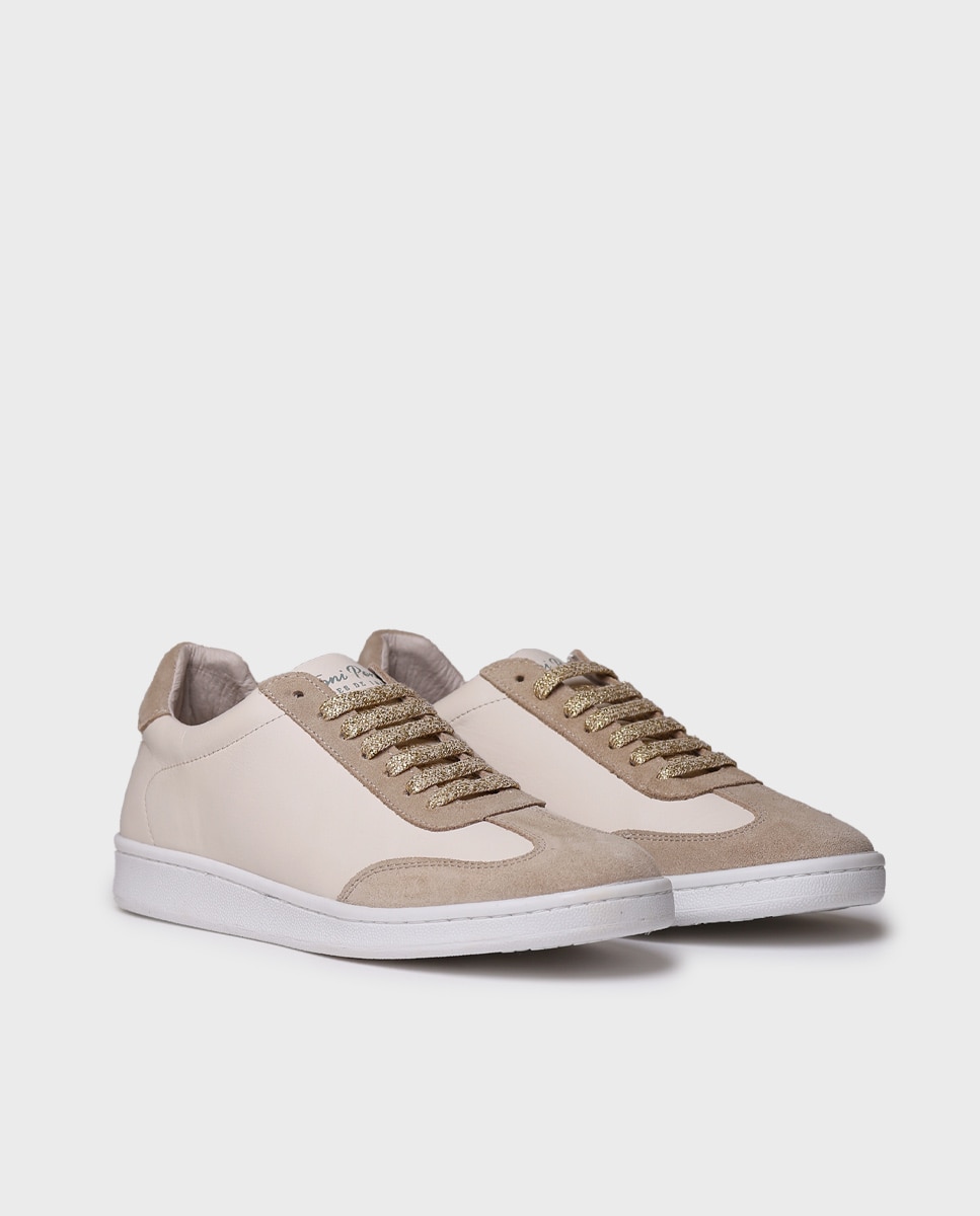 Zapatillas de piel de mujer con cordones - Toni Pons - Beige Beige-2
