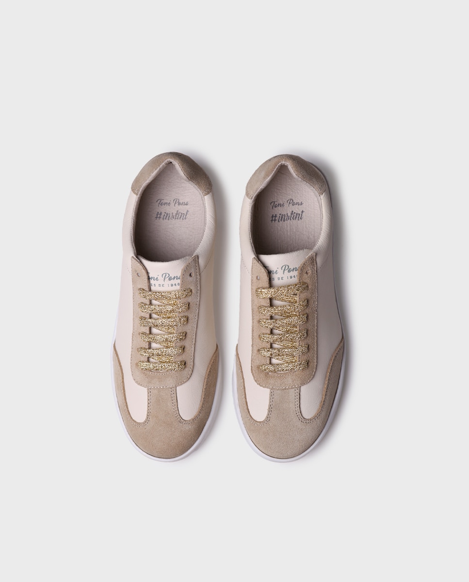 Zapatillas de piel de mujer con cordones - Toni Pons - Beige Beige-3