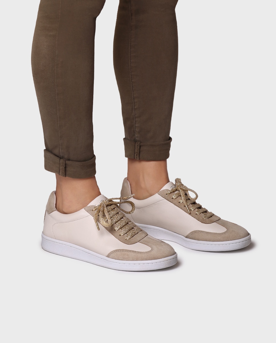 Zapatillas de piel de mujer con cordones - Toni Pons - Beige Beige-4
