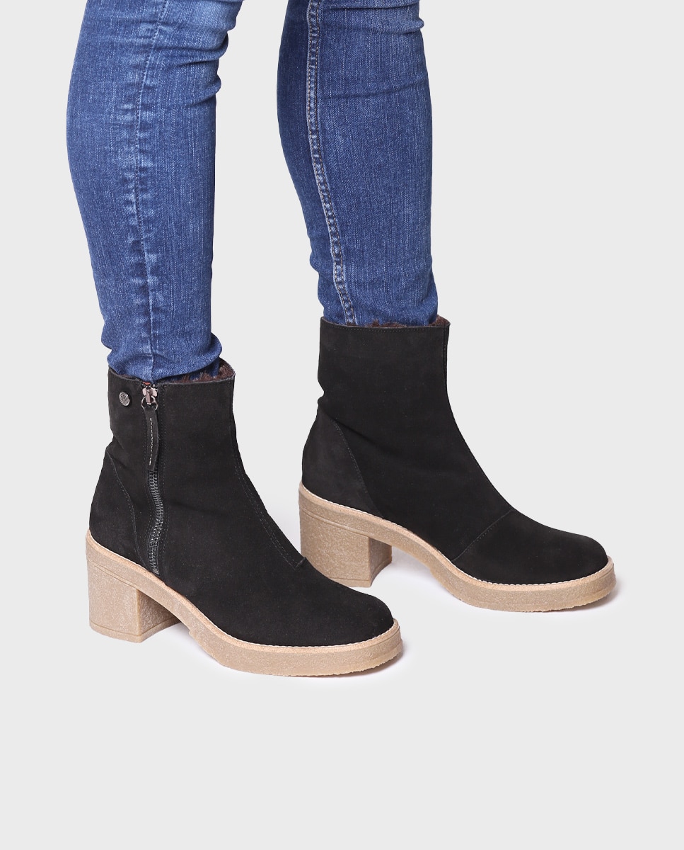 Botines de mujer de serraje con cremallera - Toni Pons - Negro Negro-4