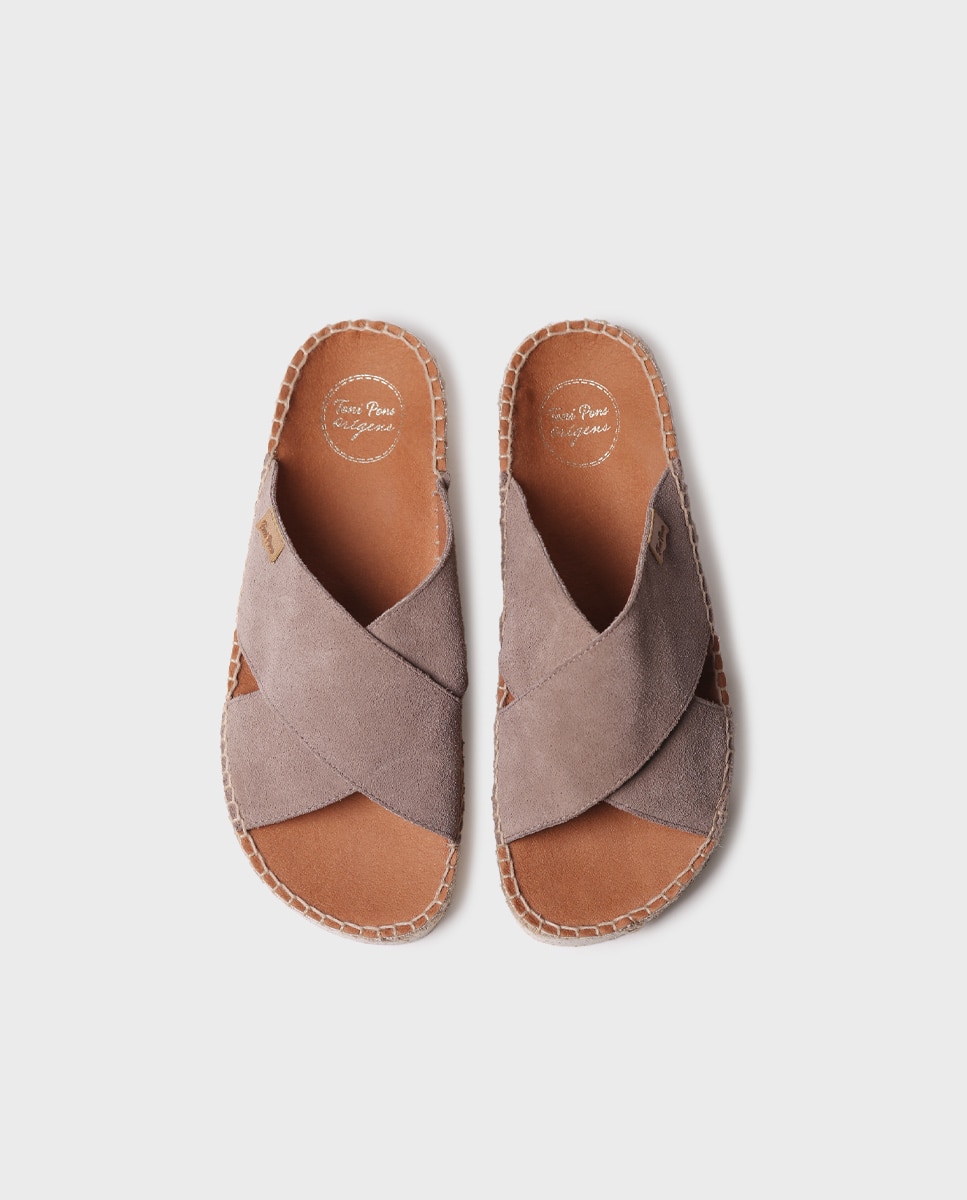 Sandalias planas de mujer cruzadas de serraje - Toni Pons - Marrón Marrón-5