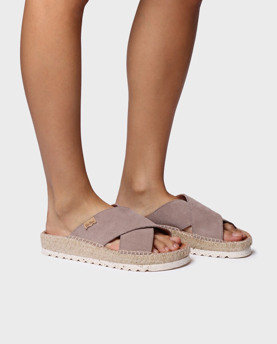 Sandalias planas de mujer cruzadas de serraje - Toni Pons - Marrón Marrón-2