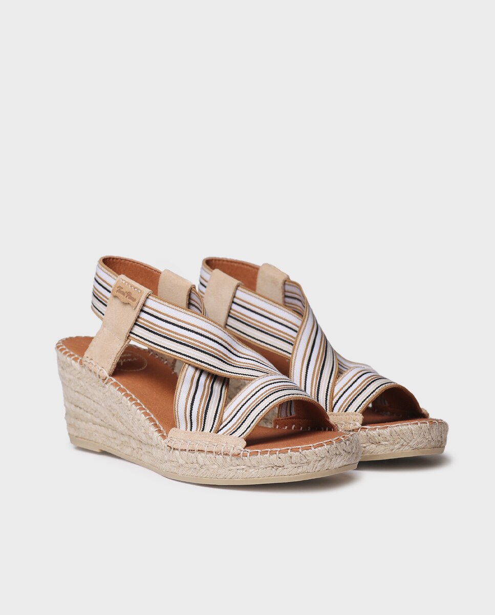 Alpargatas de cuña de mujer de tejido con elásticos - Toni Pons - Beige Beige-4