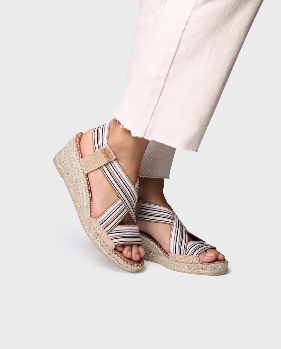 Alpargatas de cuña de mujer de tejido con elásticos - Toni Pons - Beige Beige-2
