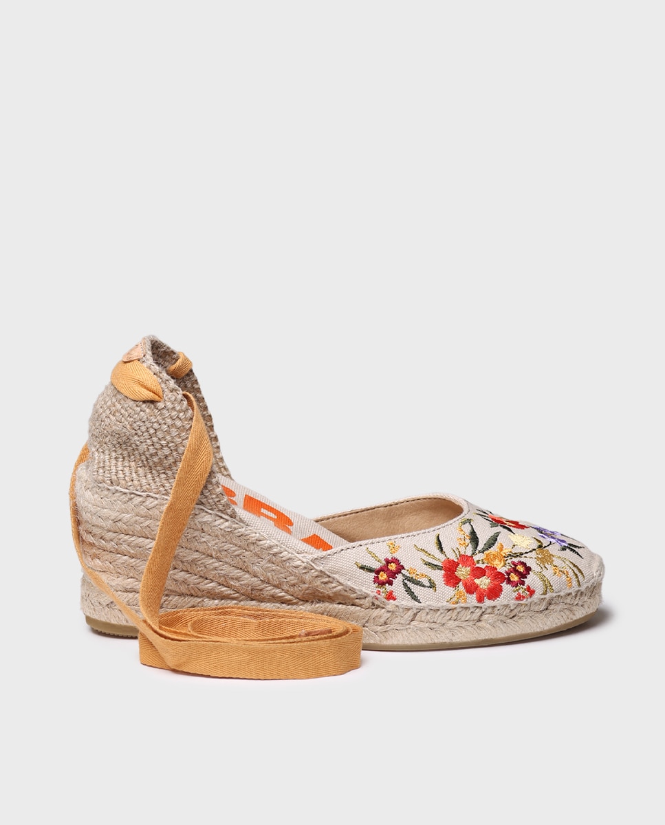Alpargatas de cuña de mujer estampadas con cintas - Toni Pons - Crudo Crudo-1