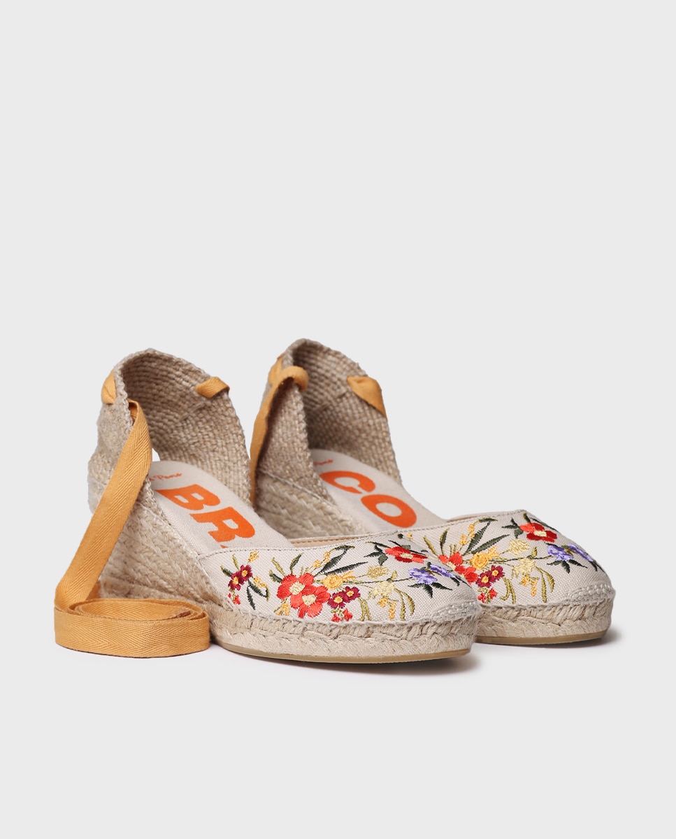 Alpargatas de cuña de mujer estampadas con cintas - Toni Pons - Crudo Crudo-4