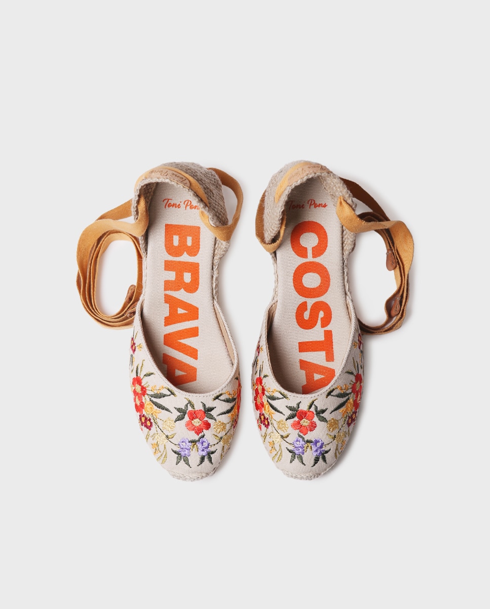 Alpargatas de cuña de mujer estampadas con cintas - Toni Pons - Crudo Crudo-2