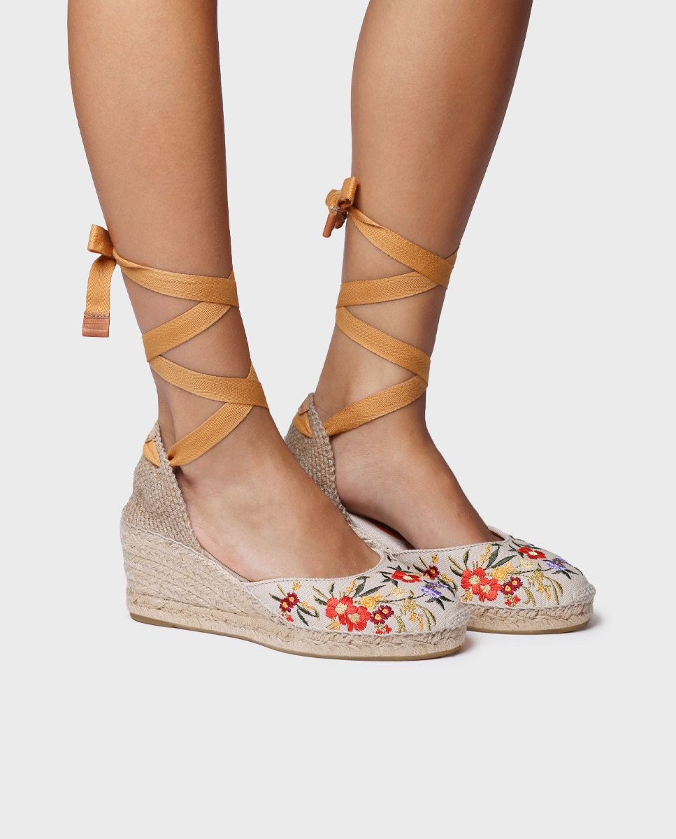 Alpargatas de cuña de mujer estampadas con cintas - Toni Pons - Crudo Crudo-3