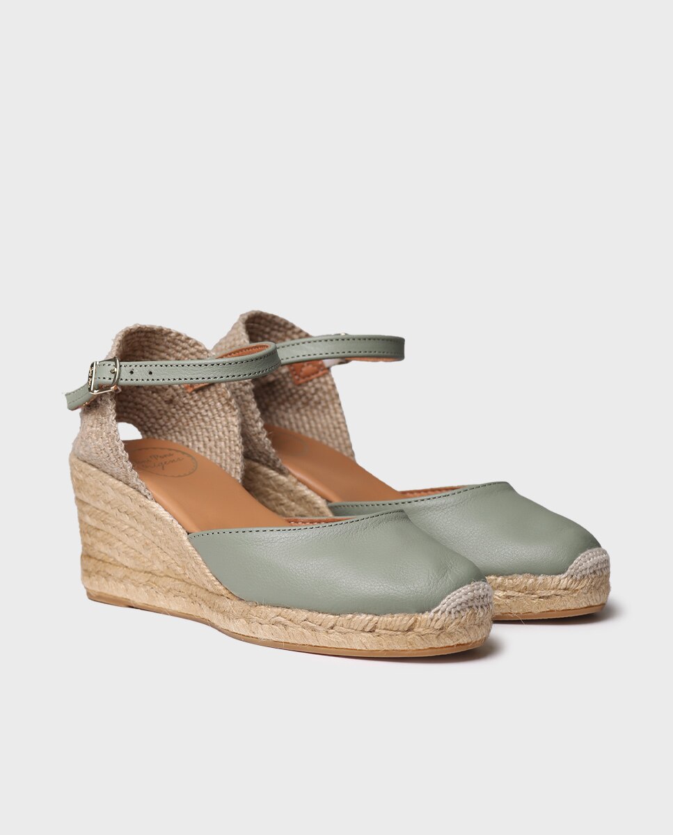 Alpargatas de cuña de mujer de piel con hebilla - Toni Pons - Verde Verde-3