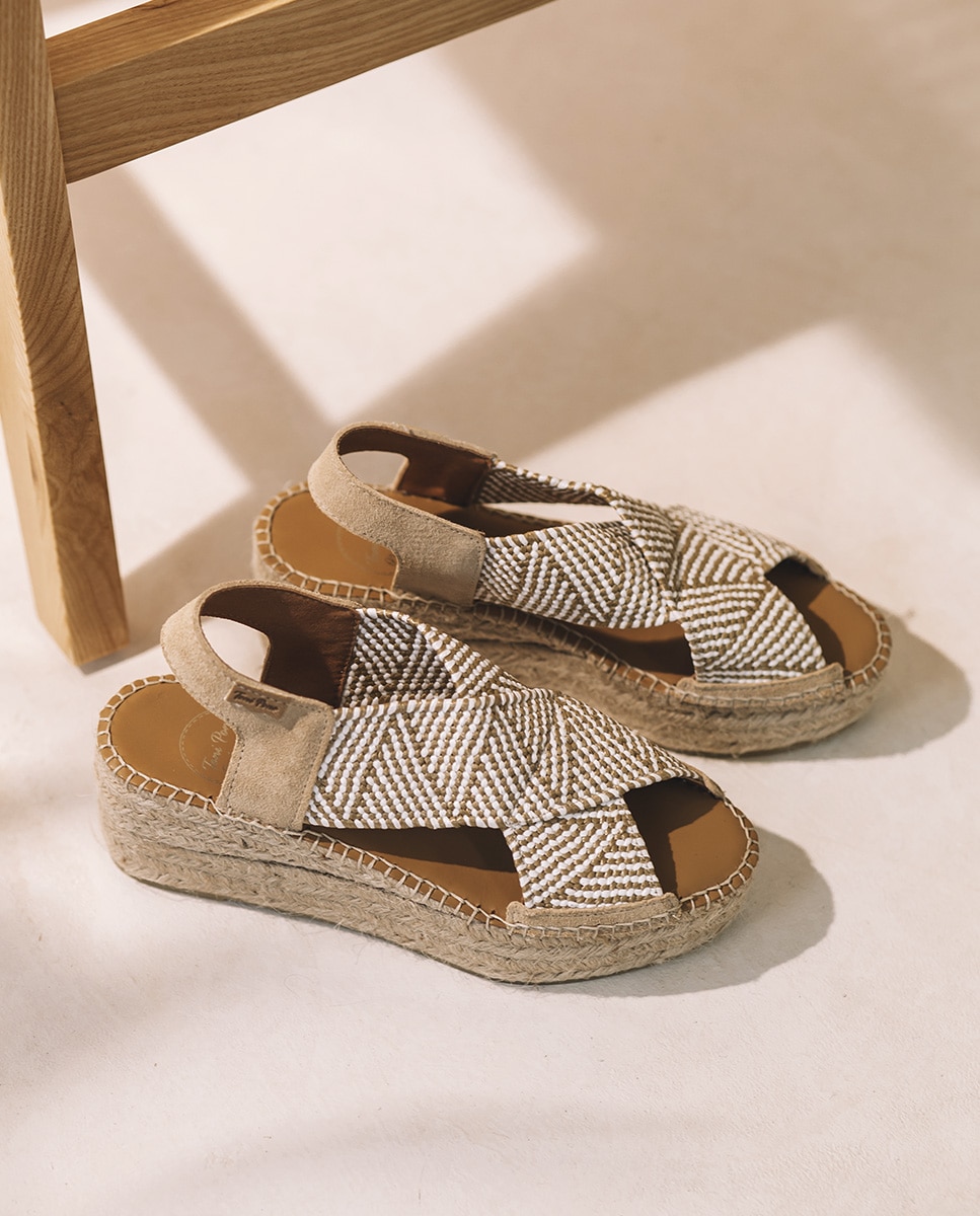 Alpargatas de plataforma de mujer cruzadas en elástico bicolor - Toni Pons - Gris Gris-1