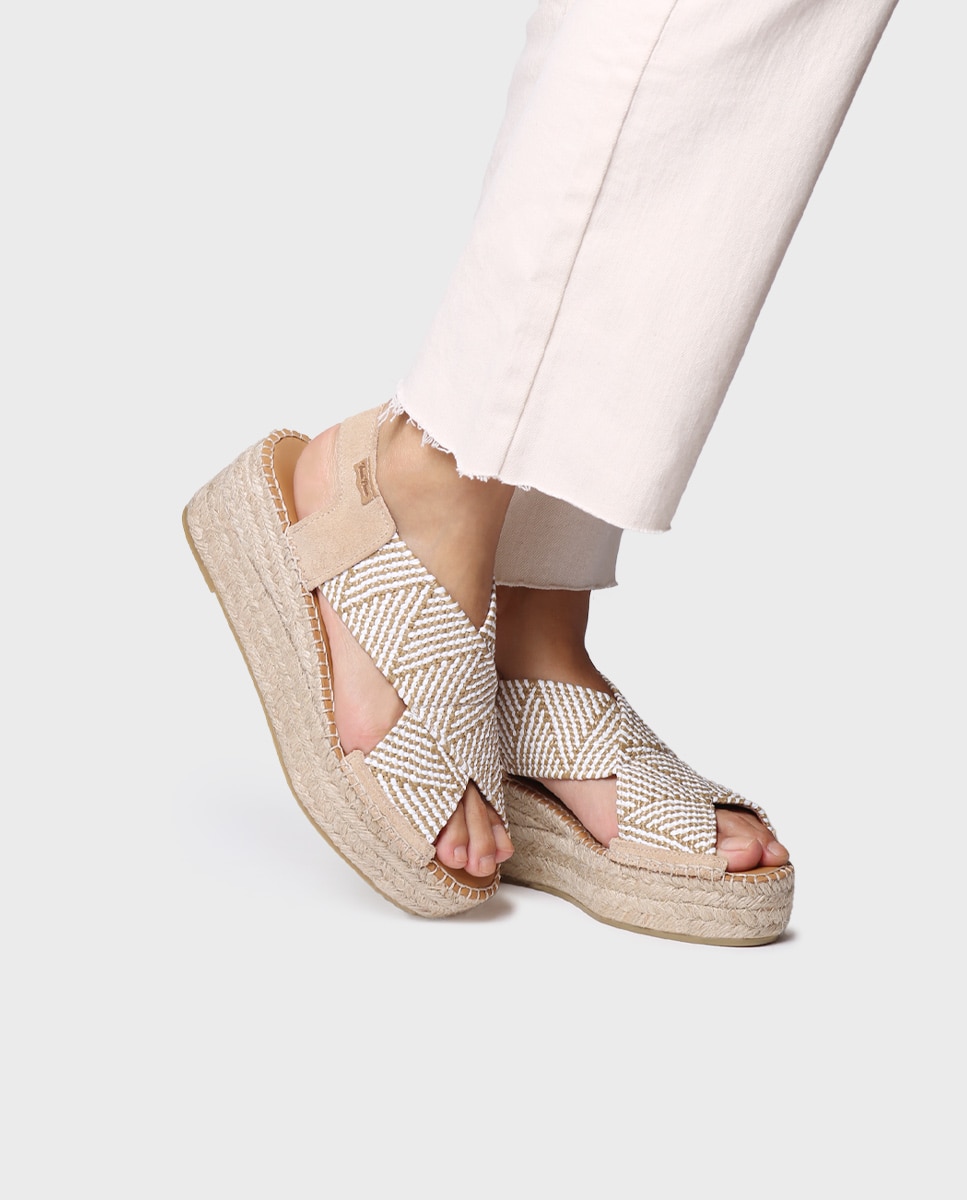 Alpargatas de plataforma de mujer cruzadas en elástico bicolor - Toni Pons - Gris Gris-2
