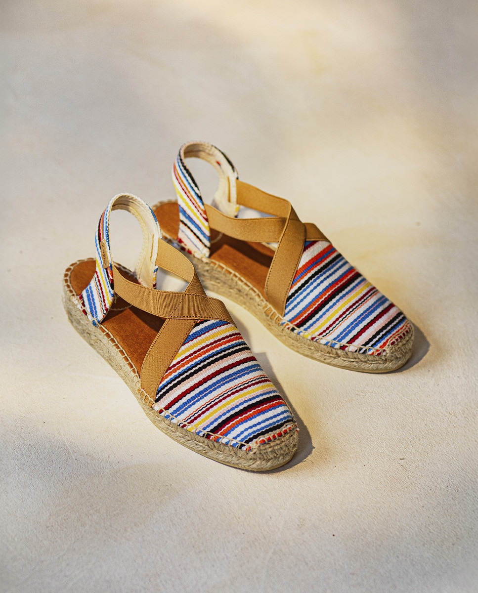 Alpargatas de cuña de mujer de tejido de rayas con elásticos - Toni Pons - Multicolor Multicolor-1