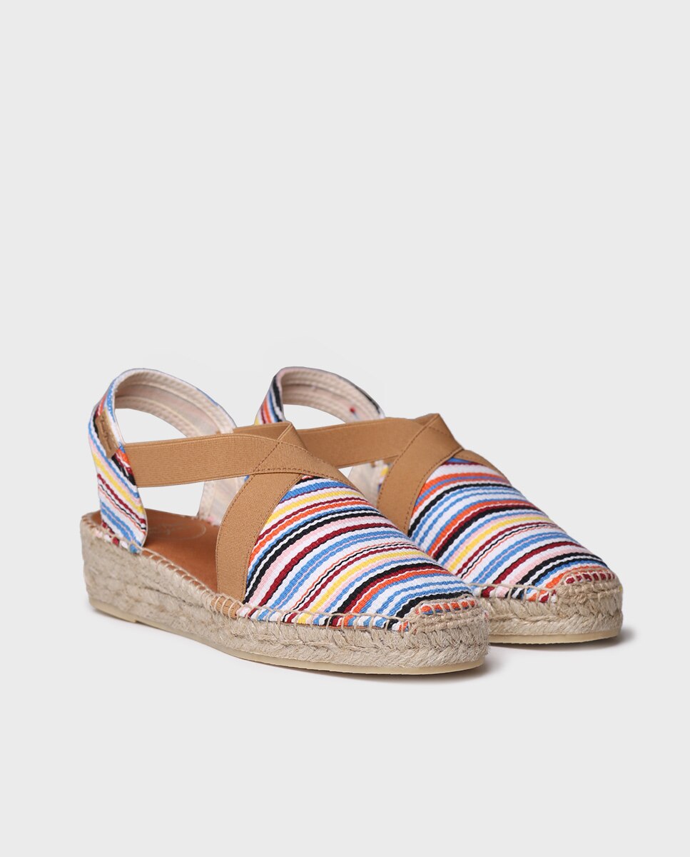 Alpargatas de cuña de mujer de tejido de rayas con elásticos - Toni Pons - Multicolor Multicolor-3