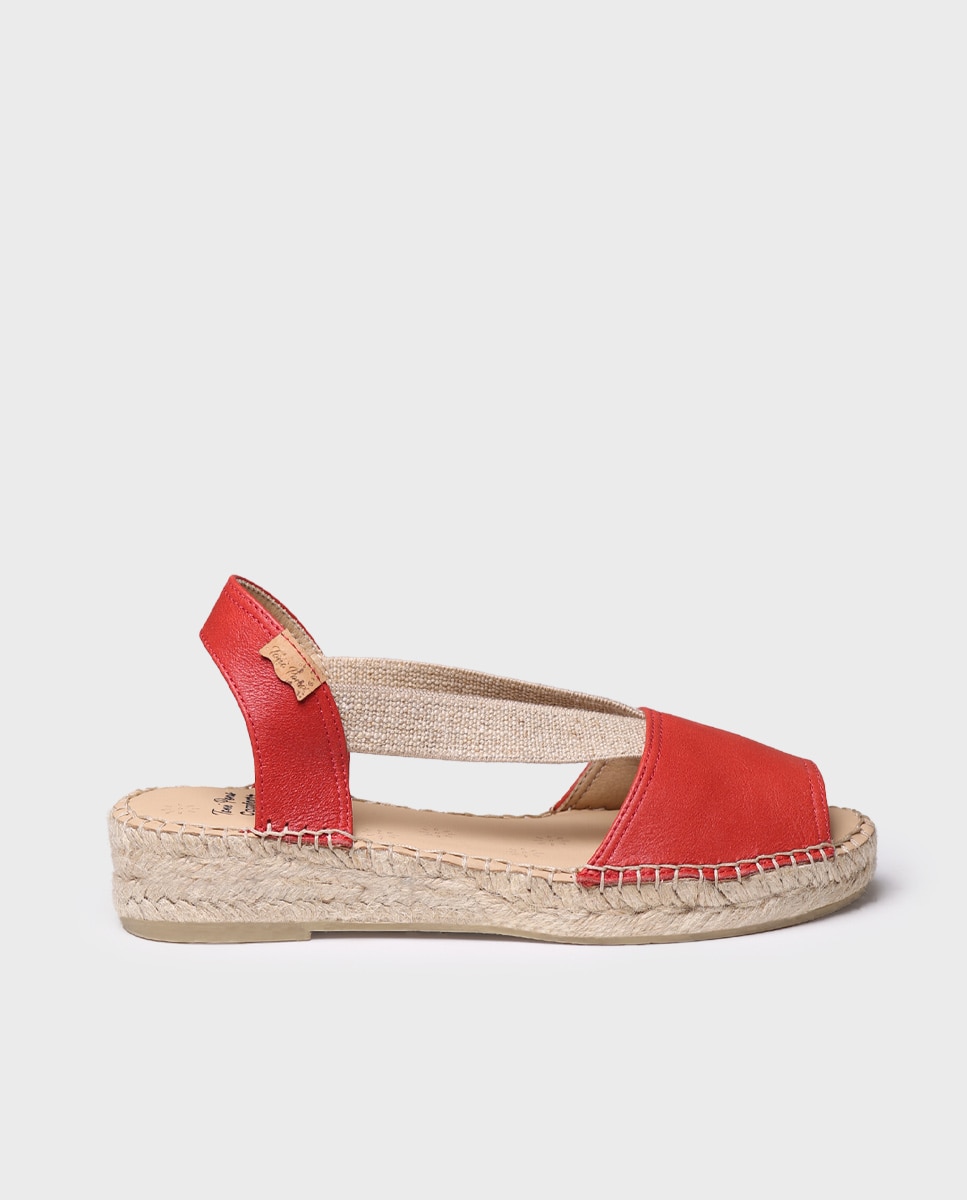 Alpargatas planas de mujer de piel de la colección comfort - Toni Pons - Rojo Rojo-4