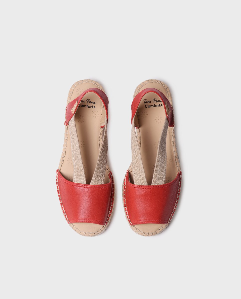 Alpargatas planas de mujer de piel de la colección comfort - Toni Pons - Rojo Rojo-5
