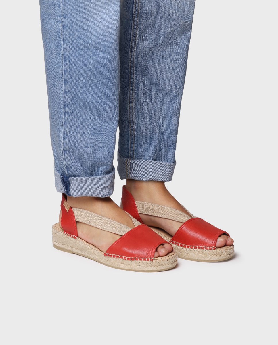 Alpargatas planas de mujer de piel de la colección comfort - Toni Pons - Rojo Rojo-2