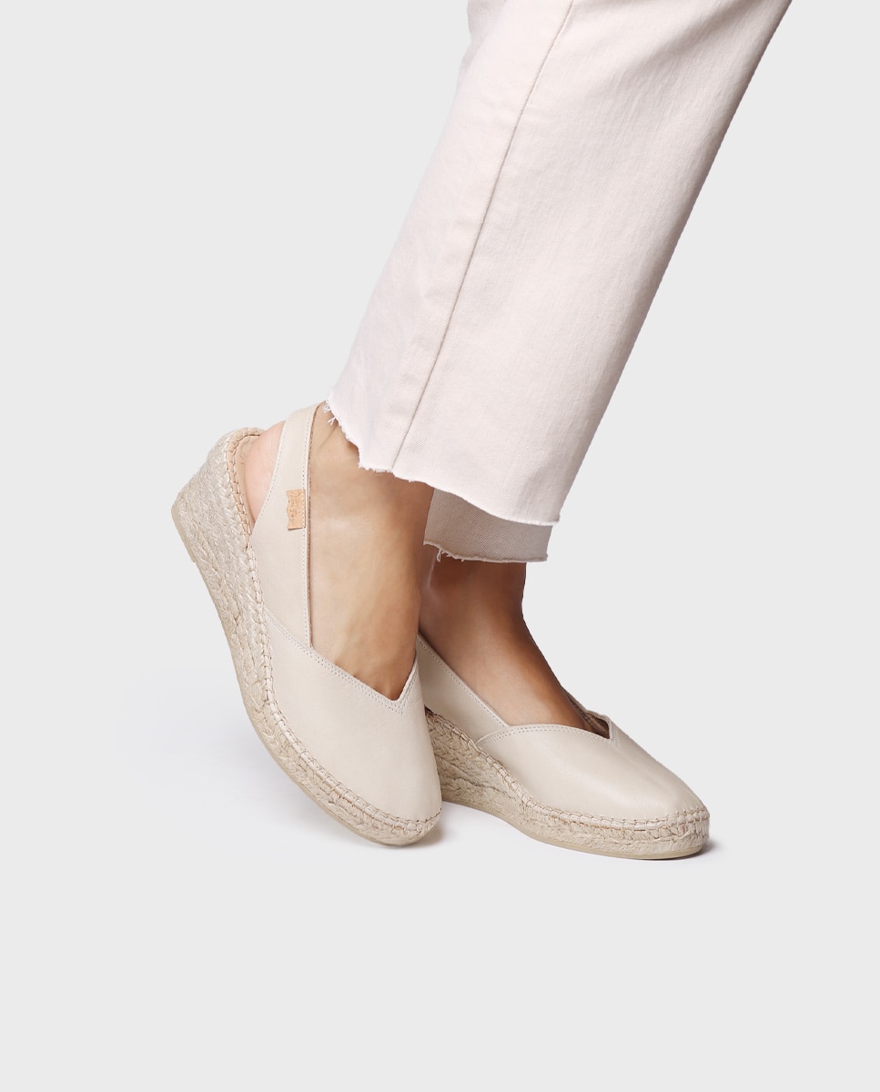 Alpargatas de cuña de mujer de piel de la colección Comfort - Toni Pons - Crudo Crudo-2