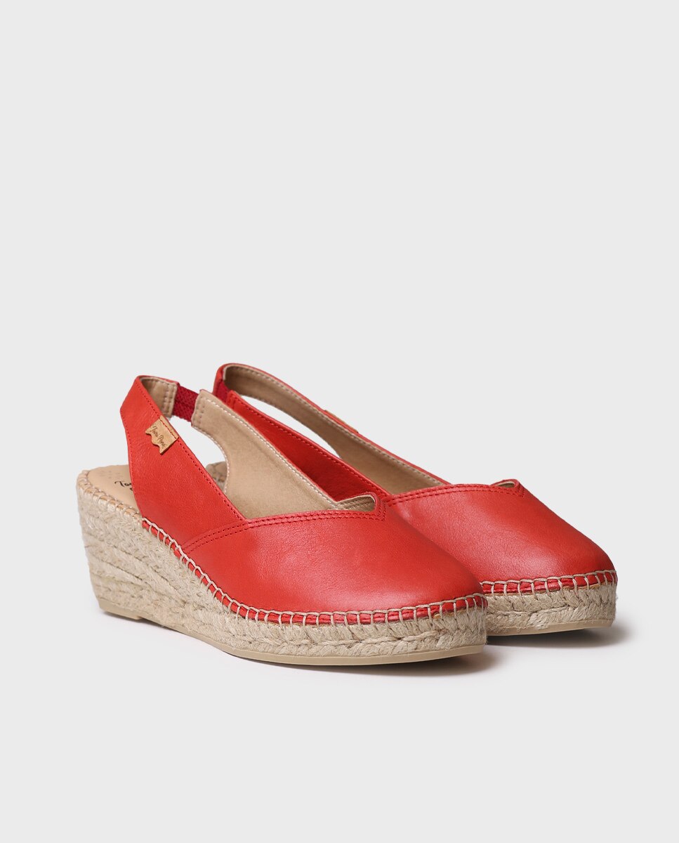 Alpargatas de cuña de mujer de piel de la colección Comfort - Toni Pons - Rojo Rojo-4