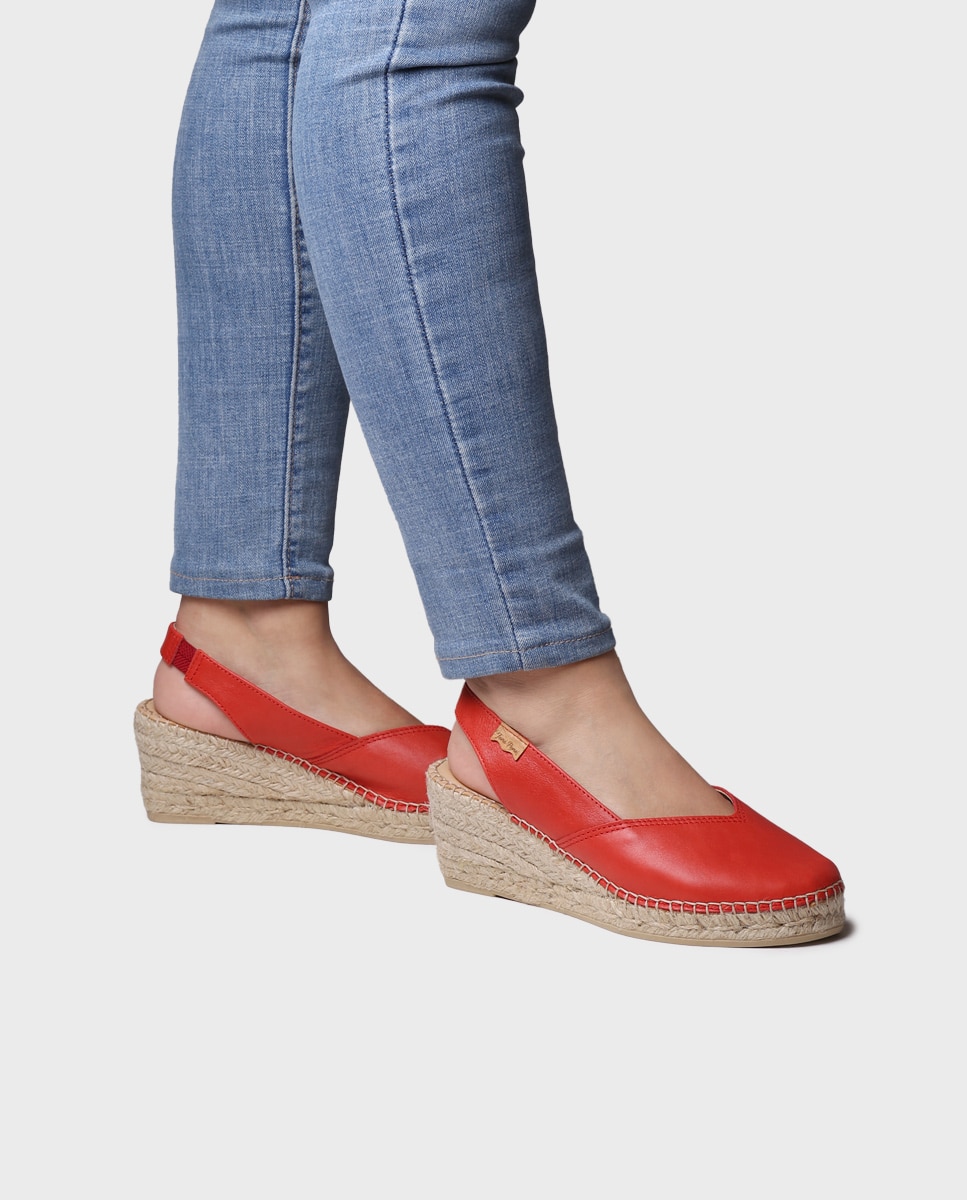 Alpargatas de cuña de mujer de piel de la colección Comfort - Toni Pons - Rojo Rojo-2