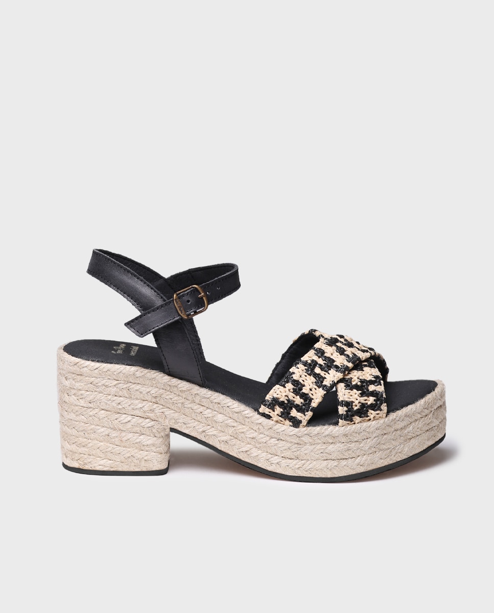 Alpargatas de plataforma de mujer de tejido con hebilla - Negro Negro-3