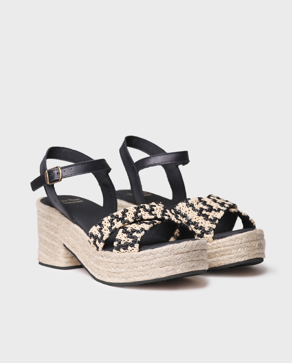 Alpargatas de plataforma de mujer de tejido con hebilla - Negro Negro-2
