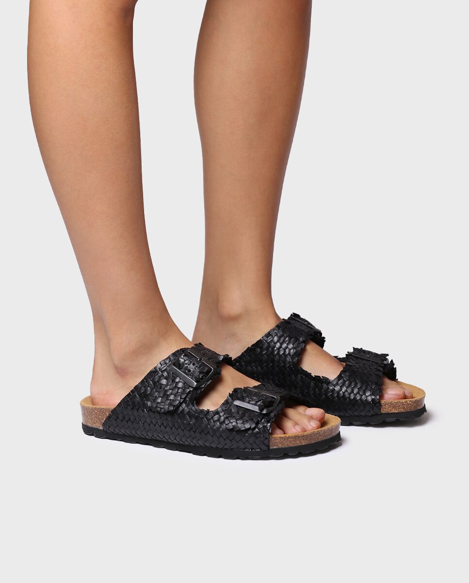 Sandalias planas de mujer de piel con hebillas - Toni Pons - Negro Negro-3
