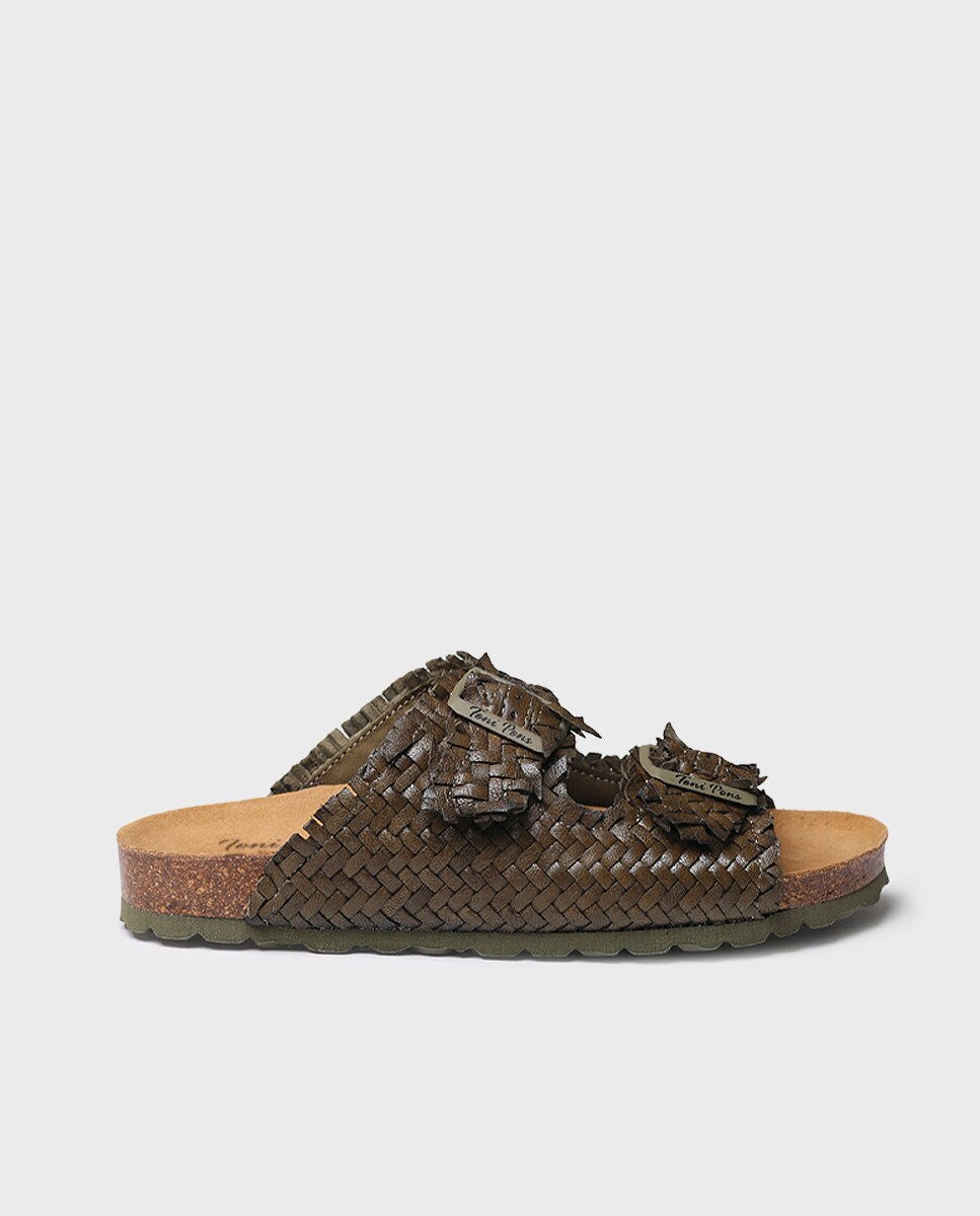 Sandalias planas de mujer de piel con hebillas - Toni Pons - Kaki Kaki-1