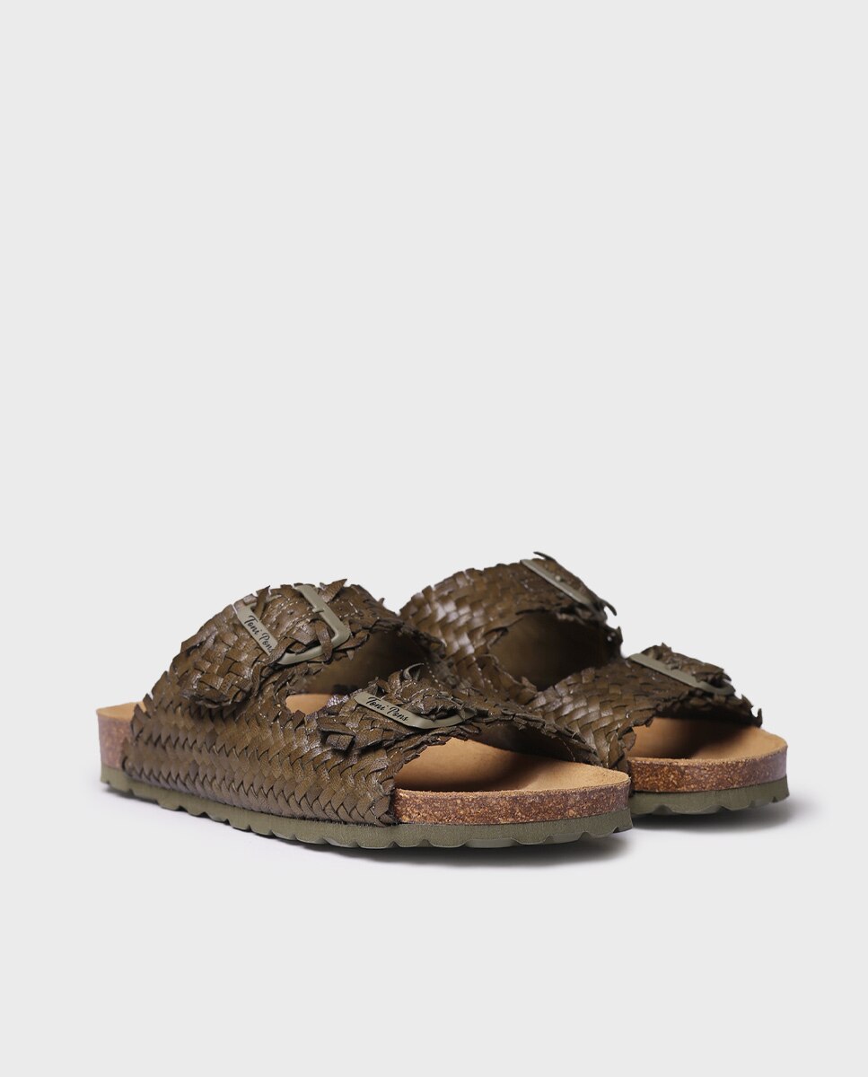 Sandalias planas de mujer de piel con hebillas - Toni Pons - Kaki Kaki-4