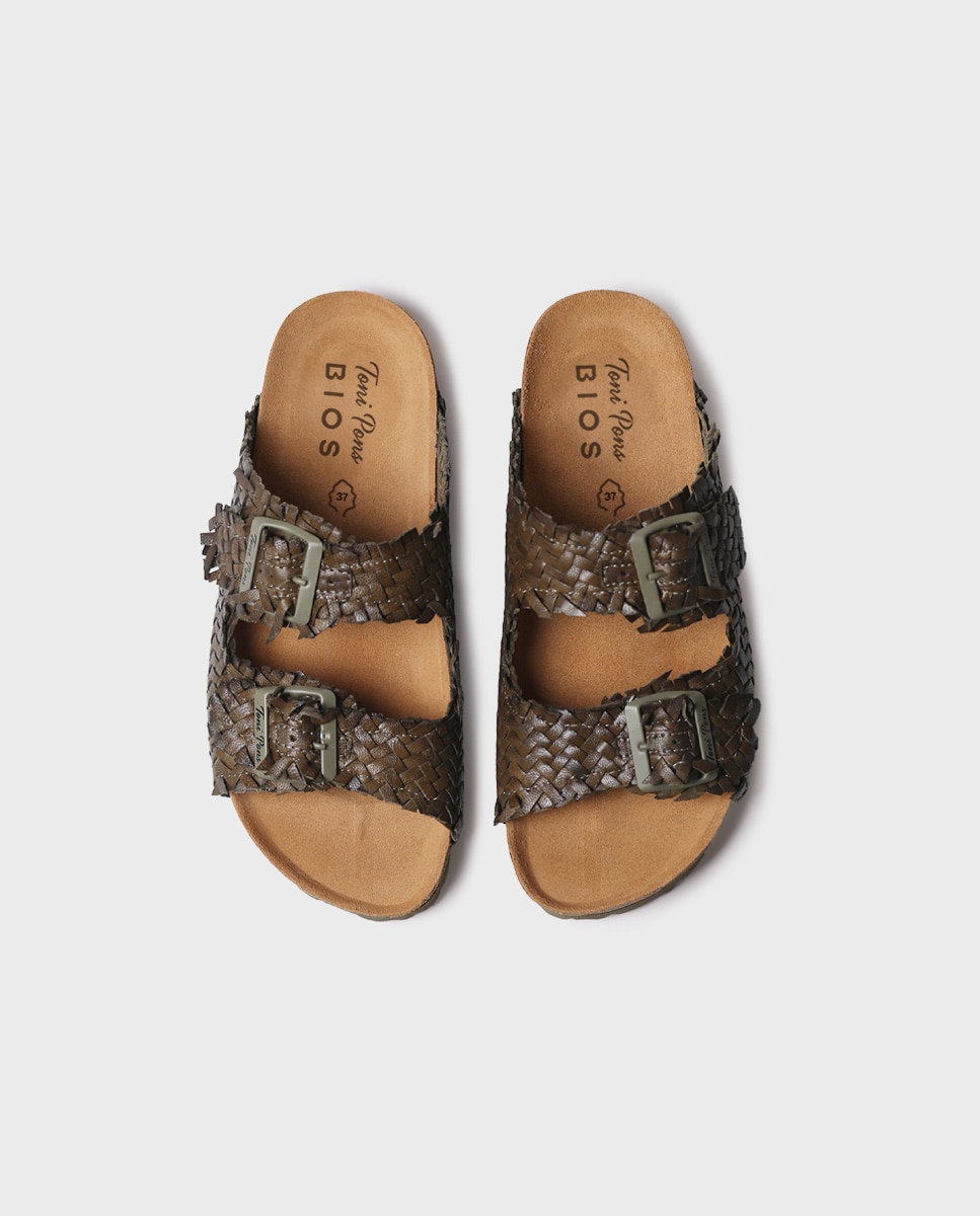 Sandalias planas de mujer de piel con hebillas - Toni Pons - Kaki Kaki-3