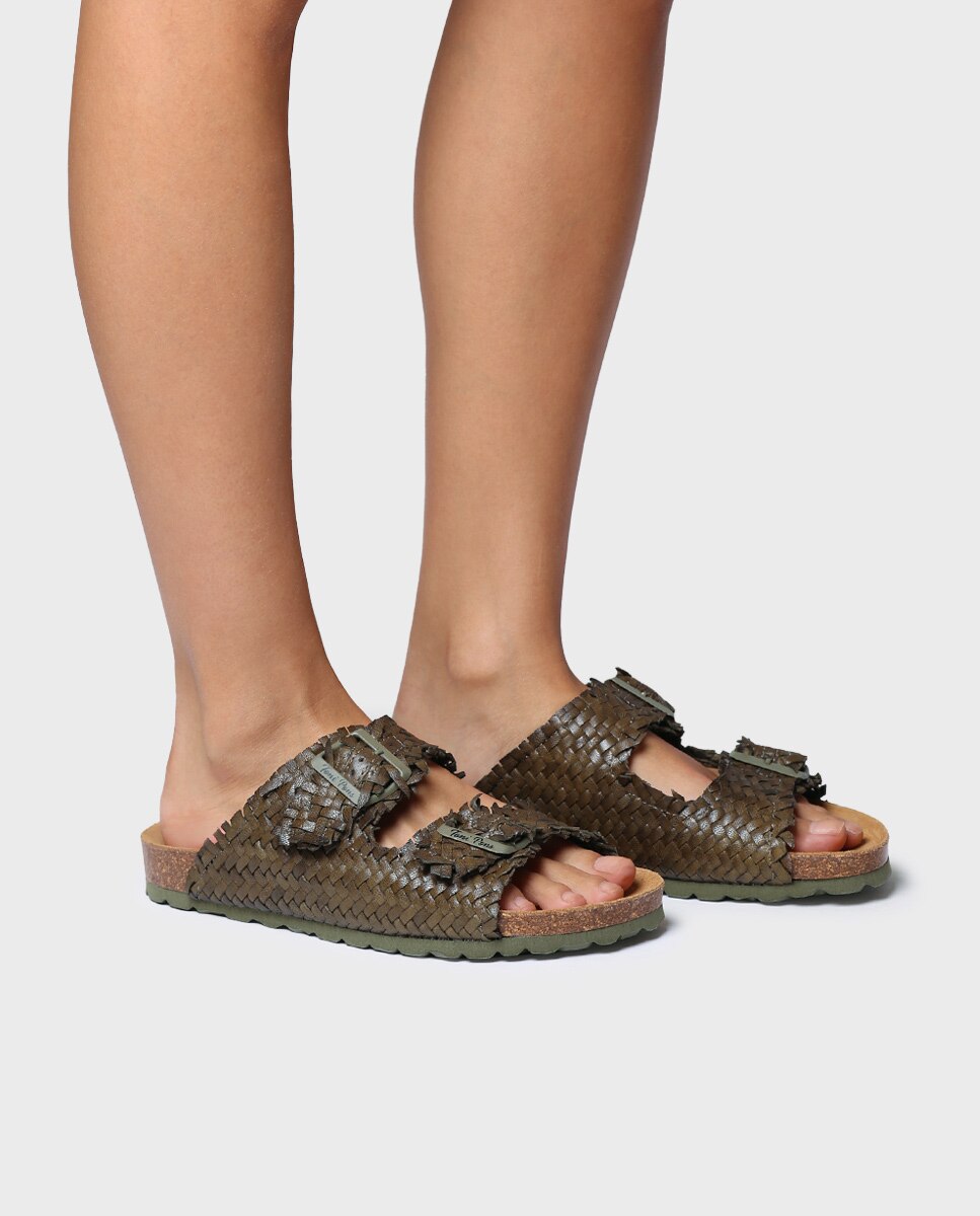 Sandalias planas de mujer de piel con hebillas - Toni Pons - Kaki Kaki-2