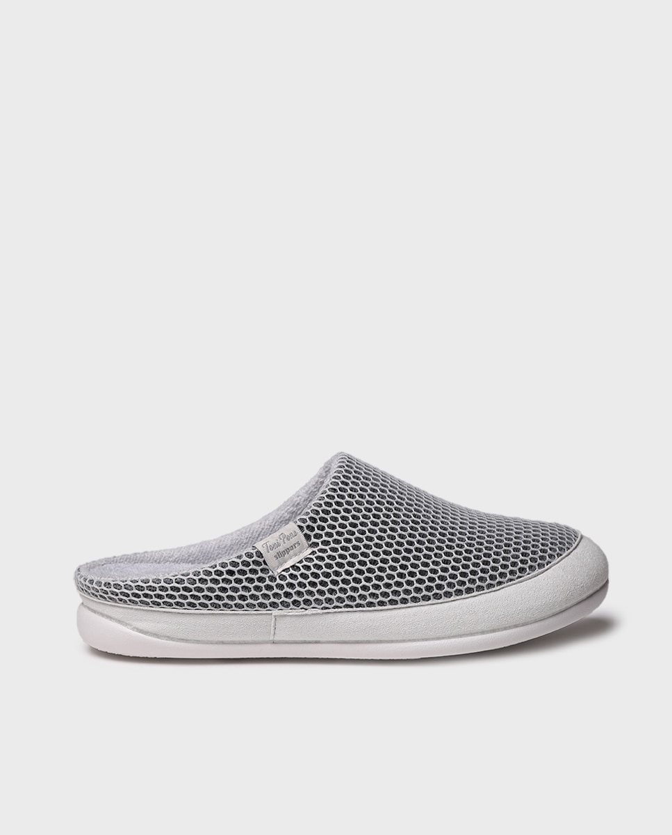 Zapatillas de casa abiertas de mujer en tejido tipo rejilla - Toni Pons - Gris Gris-4