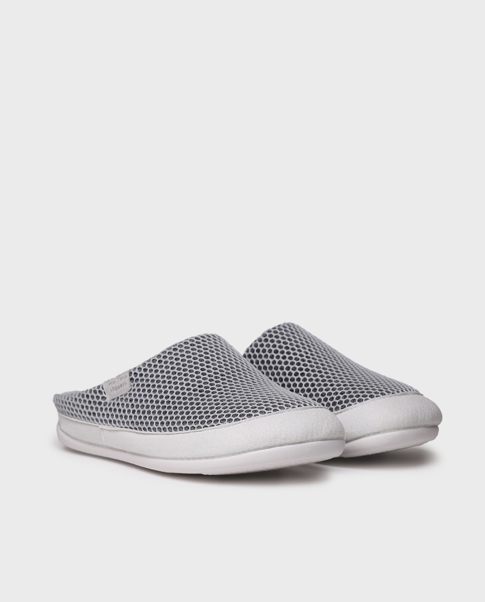 Zapatillas de casa abiertas de mujer en tejido tipo rejilla - Toni Pons - Gris Gris-3