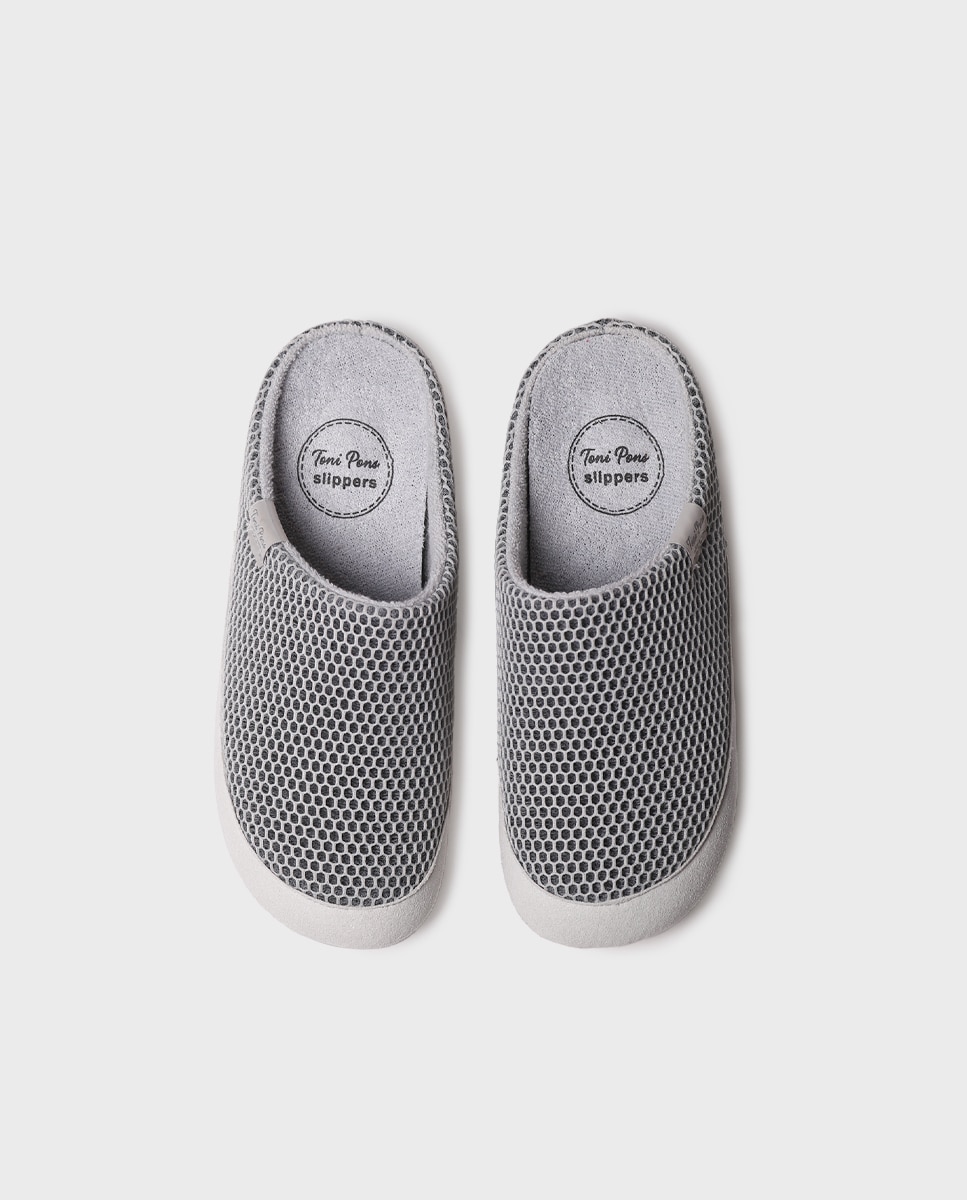 Zapatillas de casa abiertas de mujer en tejido tipo rejilla - Toni Pons - Gris Gris-5