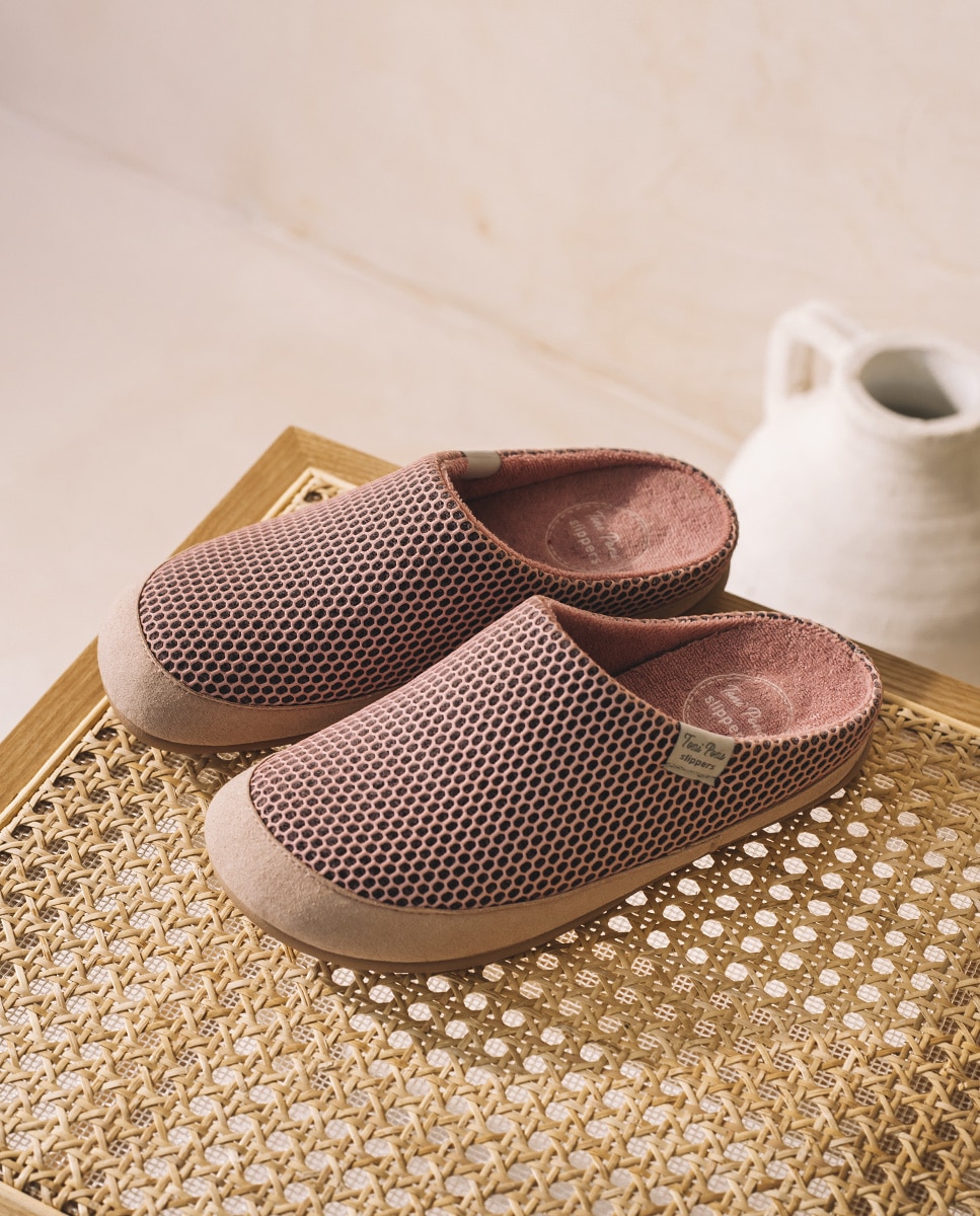 Zapatillas de casa abiertas de mujer en tejido tipo rejilla - Toni Pons - Rosa Rosa-1