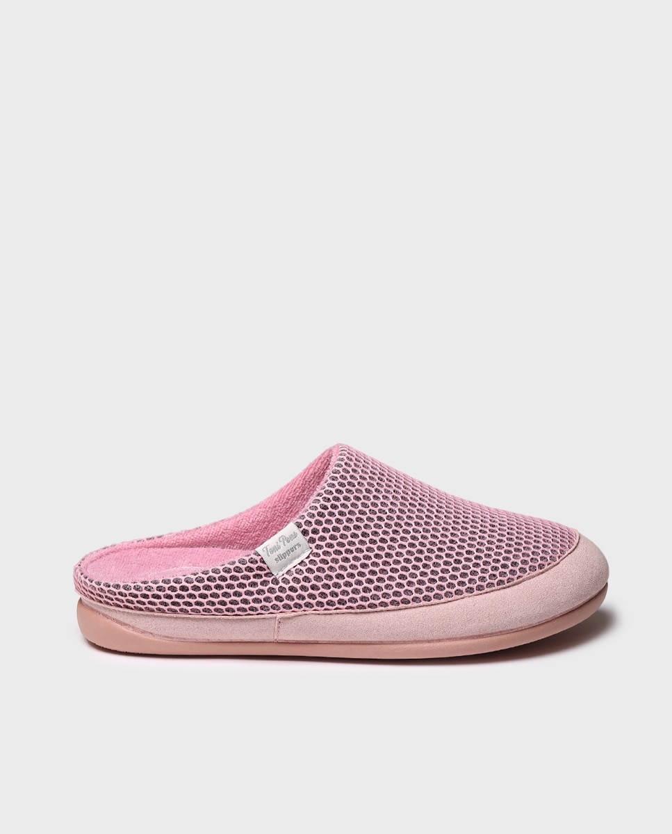 Zapatillas de casa abiertas de mujer en tejido tipo rejilla - Toni Pons - Rosa Rosa-4