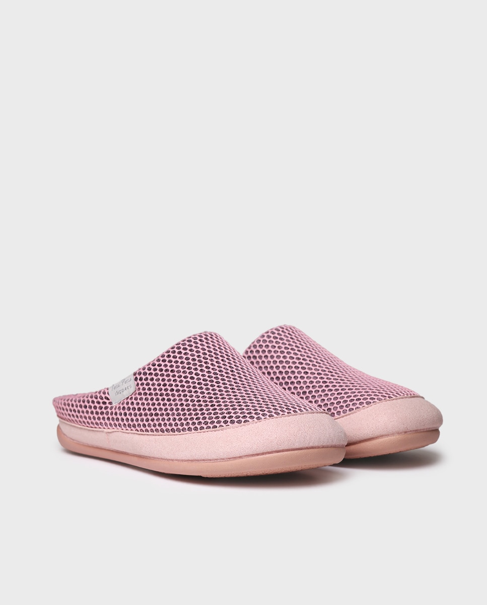 Zapatillas de casa abiertas de mujer en tejido tipo rejilla - Toni Pons - Rosa Rosa-3