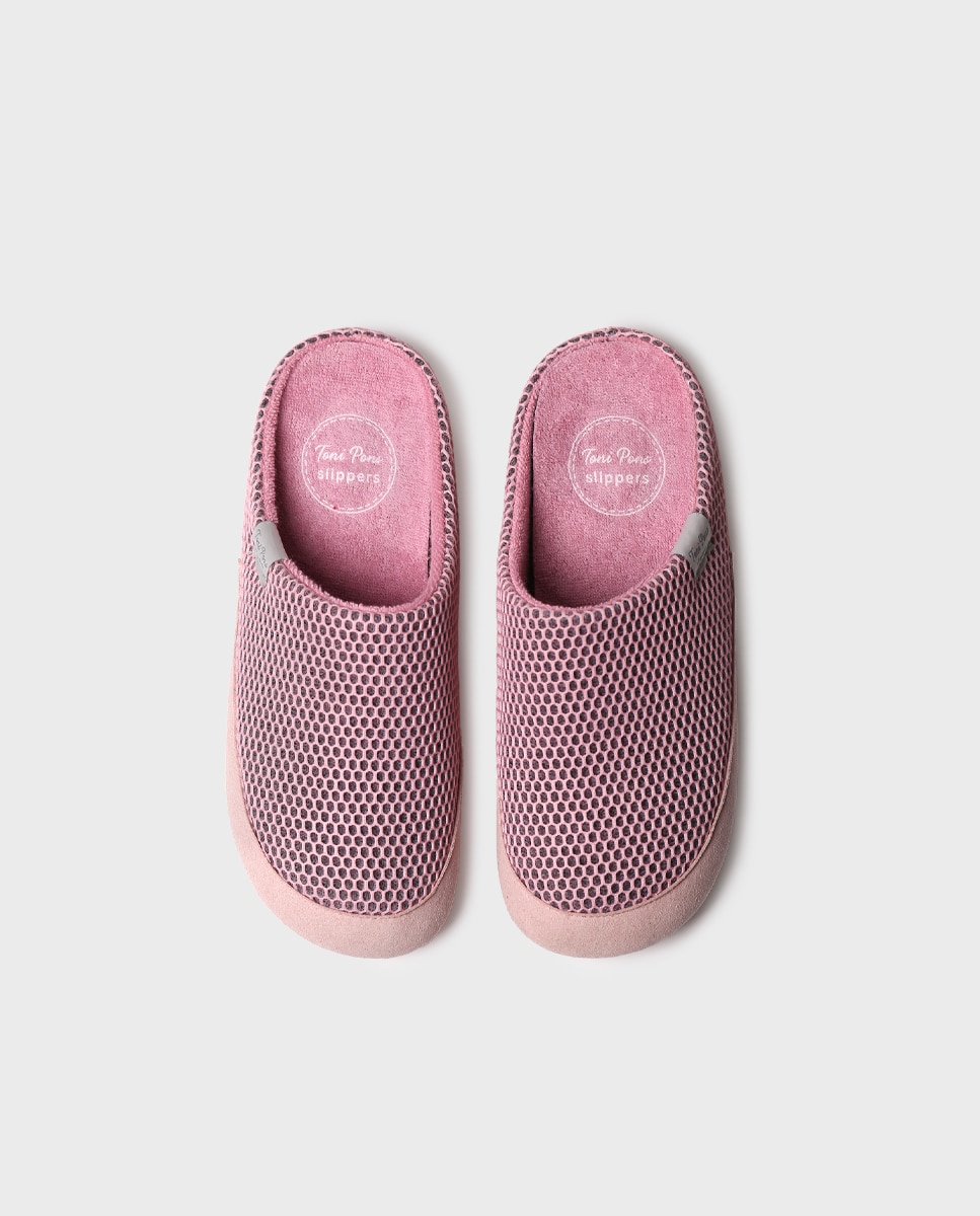 Zapatillas de casa abiertas de mujer en tejido tipo rejilla - Toni Pons - Rosa Rosa-5