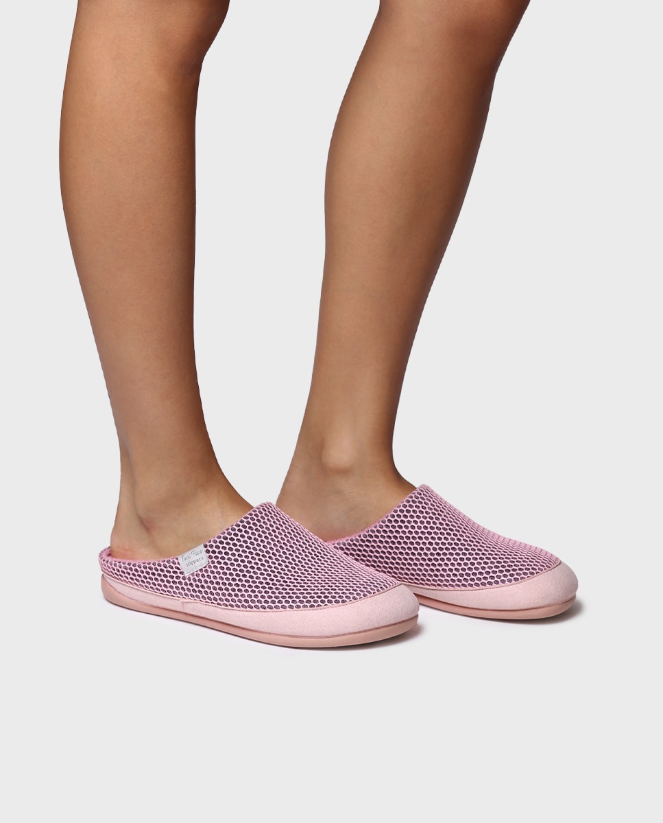 Zapatillas de casa abiertas de mujer en tejido tipo rejilla - Toni Pons - Rosa Rosa-2
