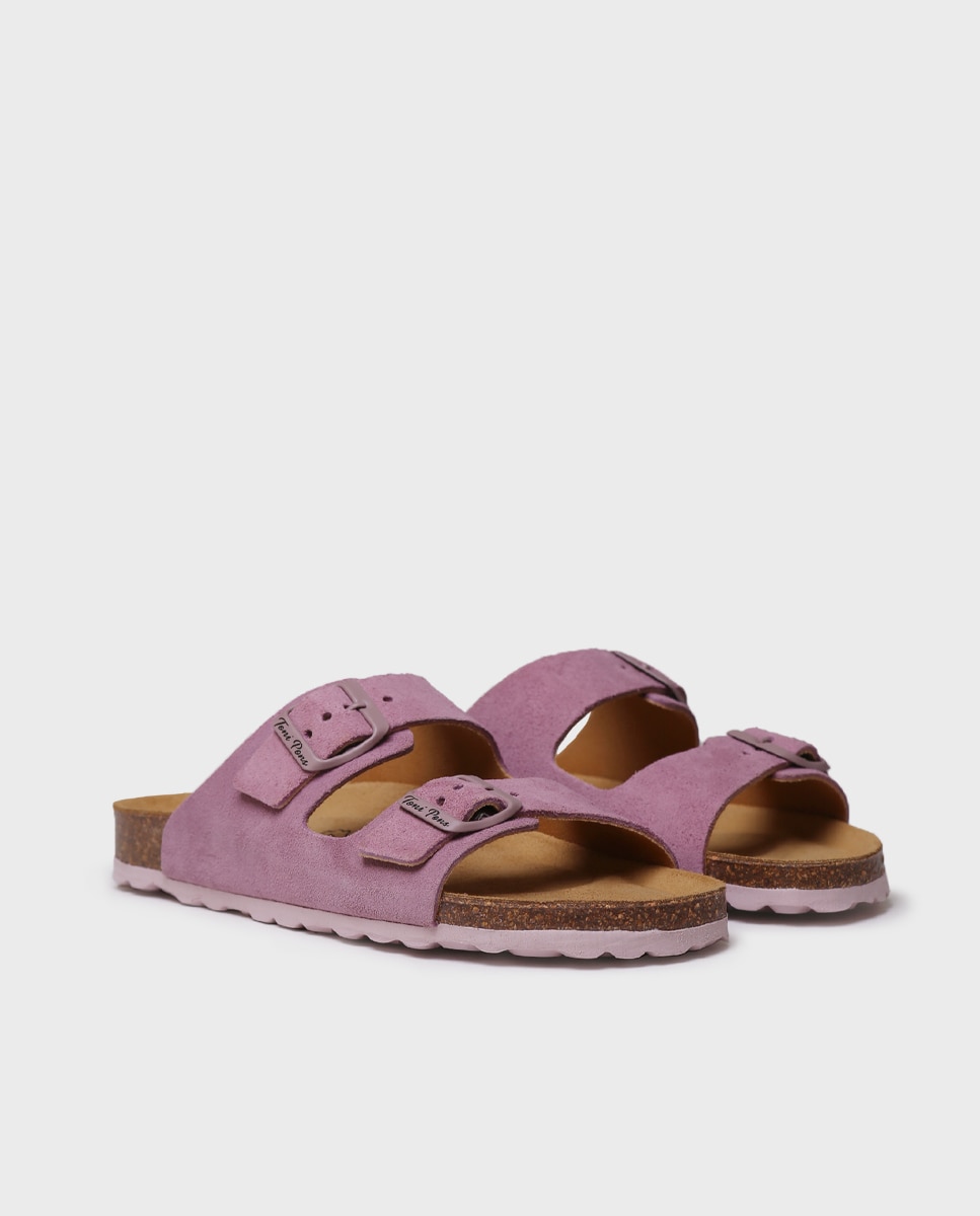 Sandalias planas de mujer de serraje con hebillas - Toni Pons - Morado Morado-3