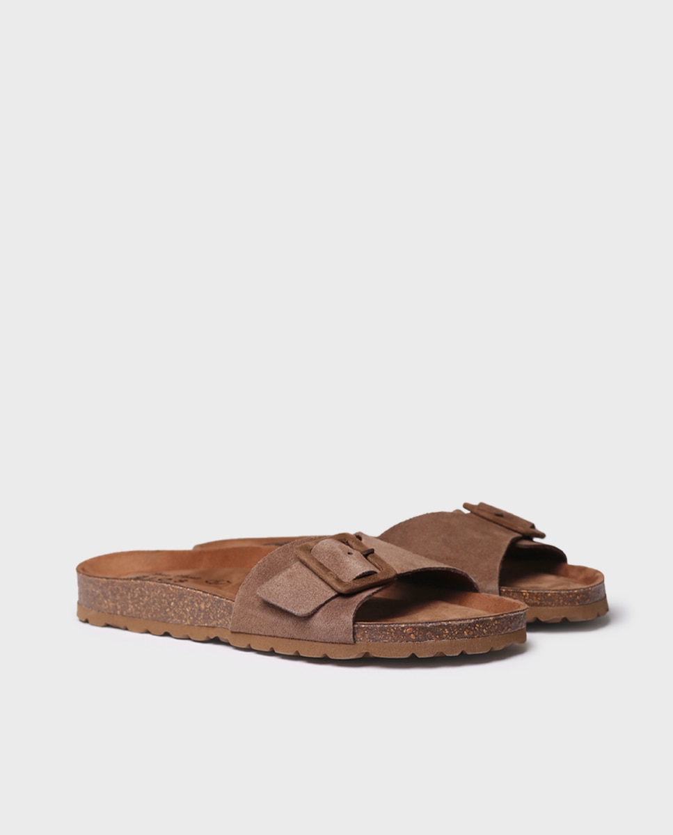 Sandalias planas de mujer de serraje - Toni Pons - Marrón Marrón-4
