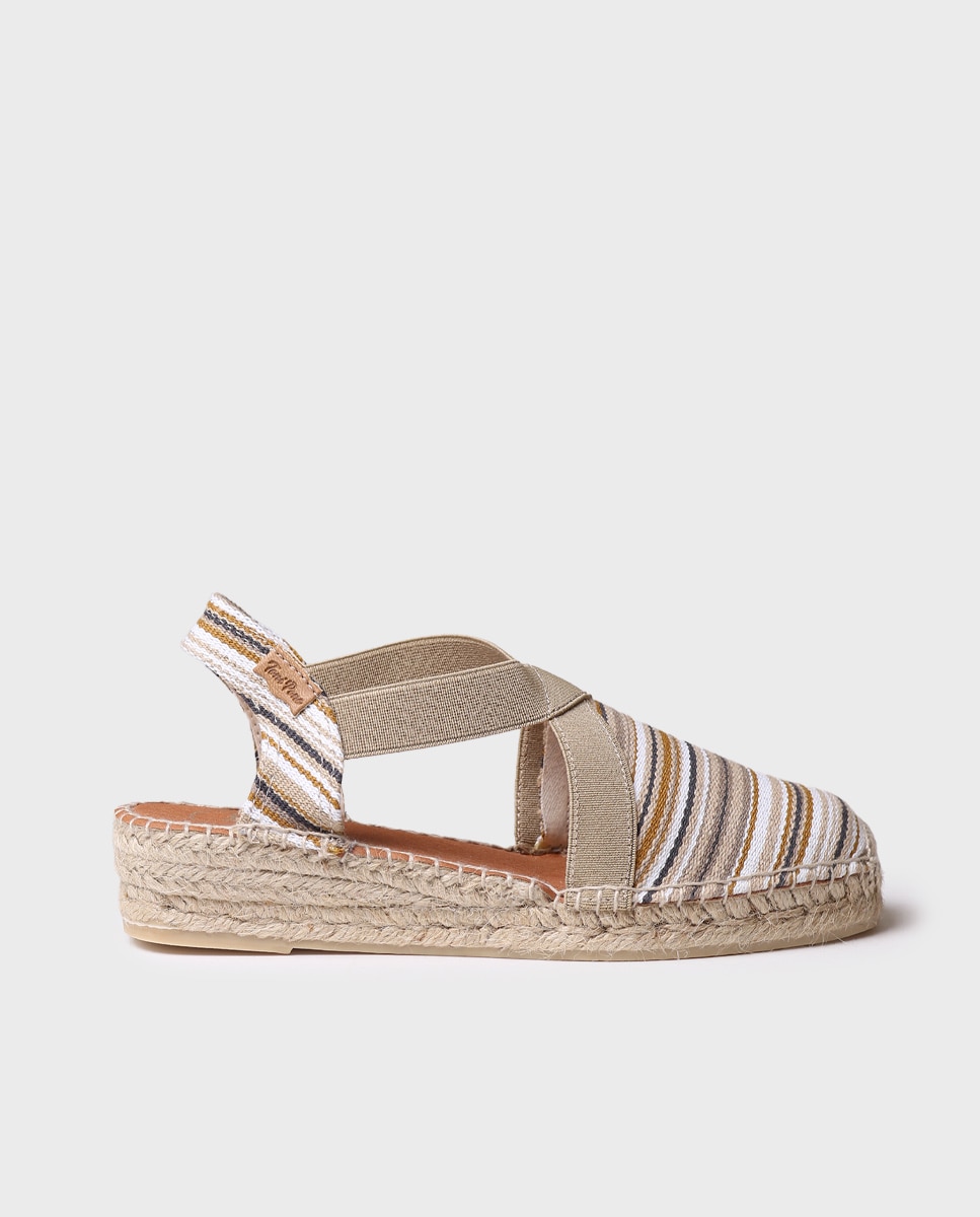 Alpargatas de cuña de mujer de tejido de rayas con elásticos - Toni Pons - Beige Beige-1