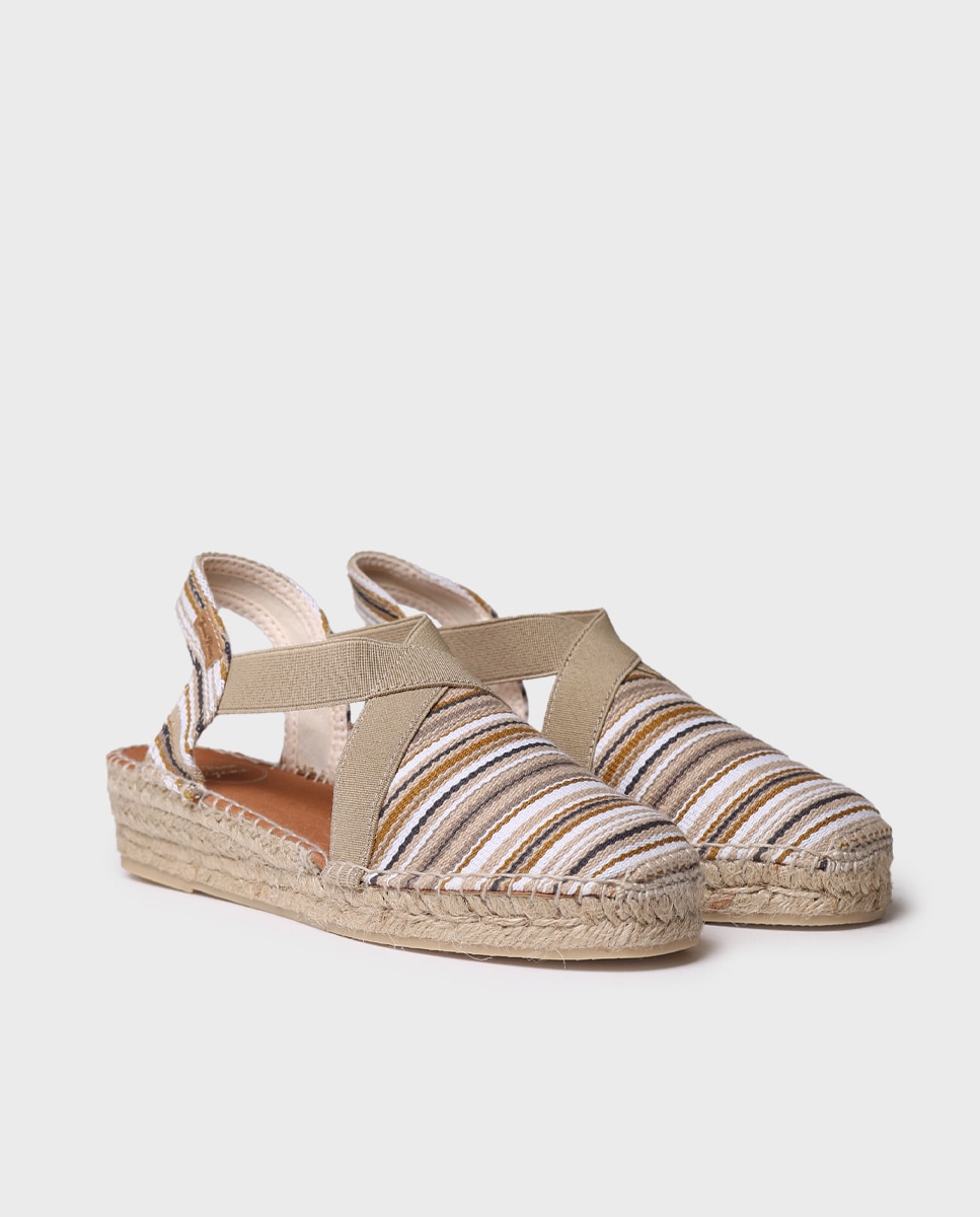 Alpargatas de cuña de mujer de tejido de rayas con elásticos - Toni Pons - Beige Beige-4