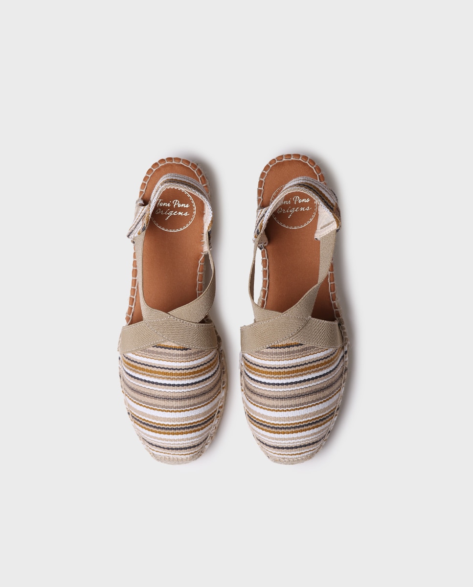 Alpargatas de cuña de mujer de tejido de rayas con elásticos - Toni Pons - Beige Beige-3