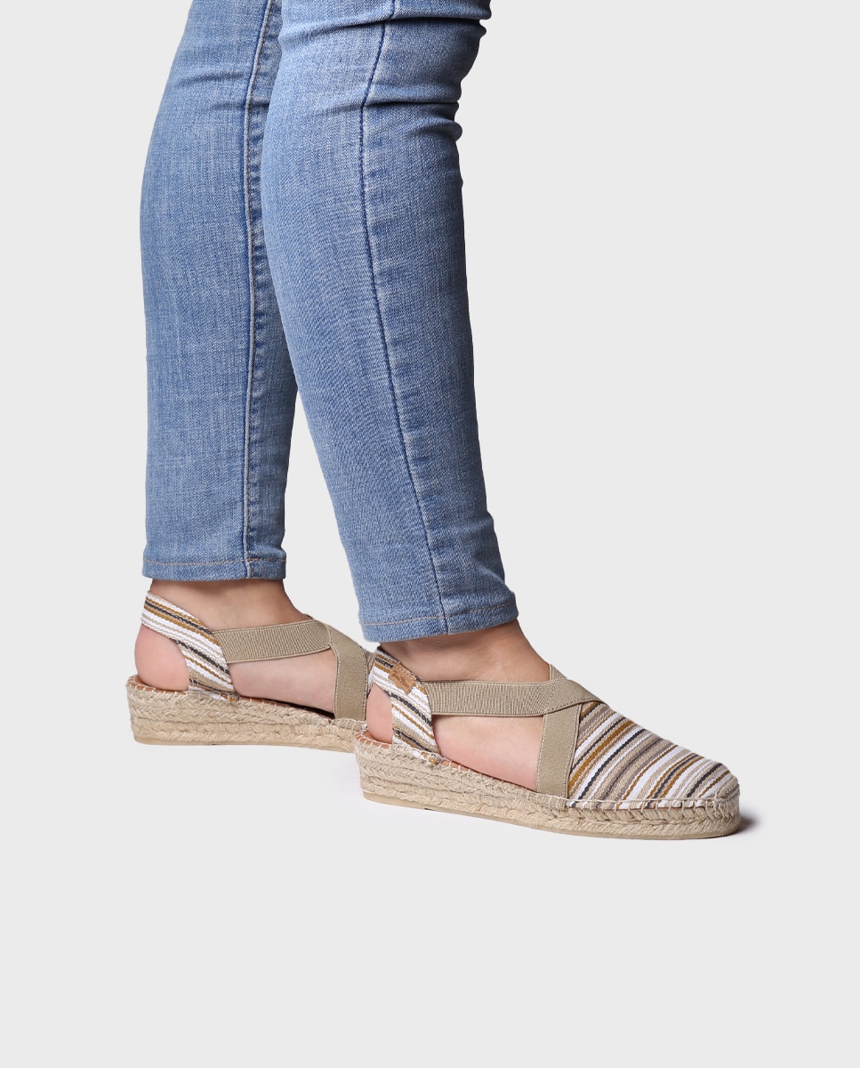 Alpargatas de cuña de mujer de tejido de rayas con elásticos - Toni Pons - Beige Beige-2