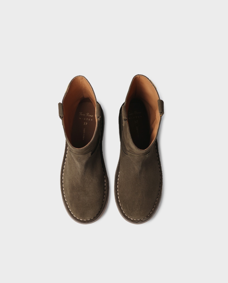 Botines de mujer planos de serraje - Toni Pons - Kaki Kaki-3