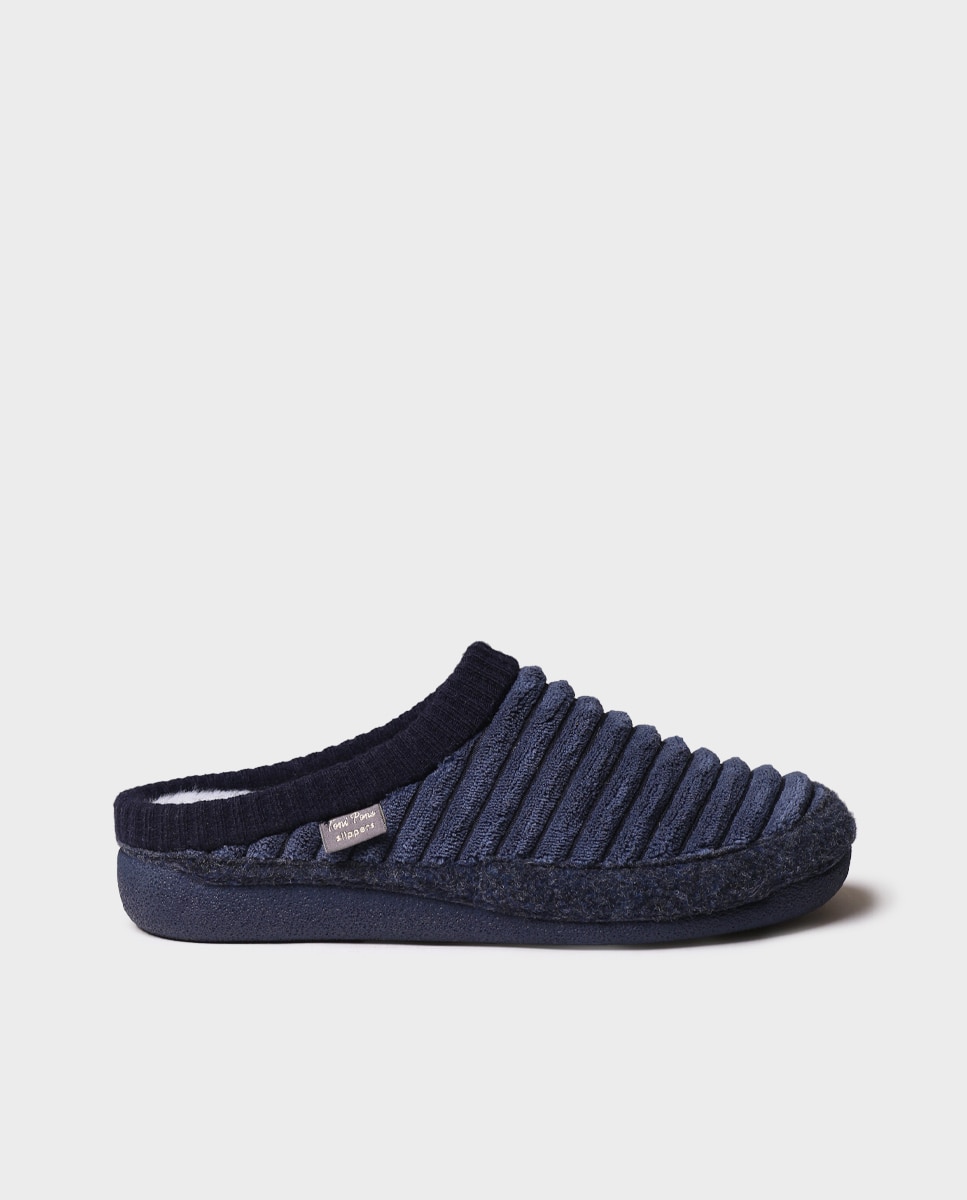 Imagen 0 de Zapatillas de casa abiertas de mujer de tejido con suela antideslizante Azul marino