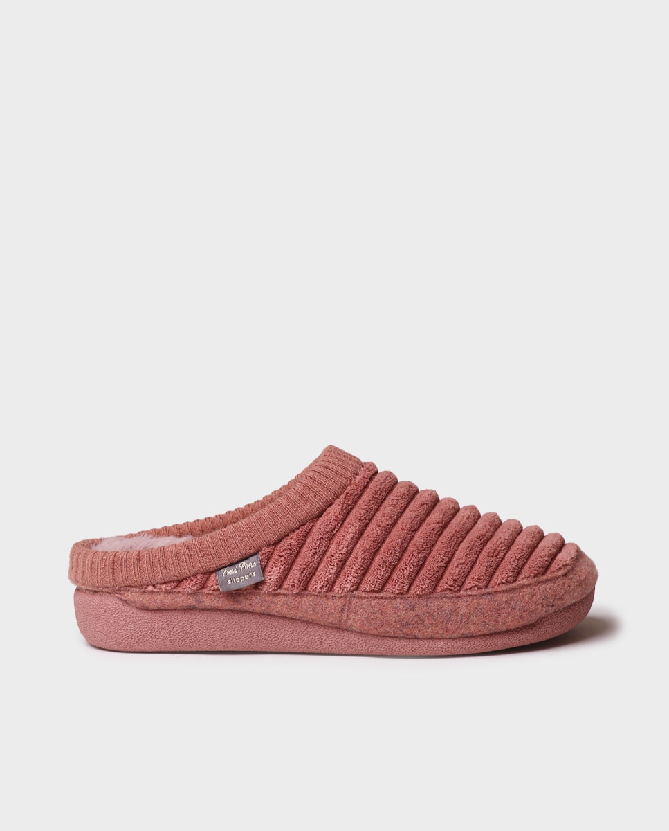 Zapatillas de casa abiertas de mujer de tejido con suela antideslizante - Toni Pons - Rosa Rosa-1