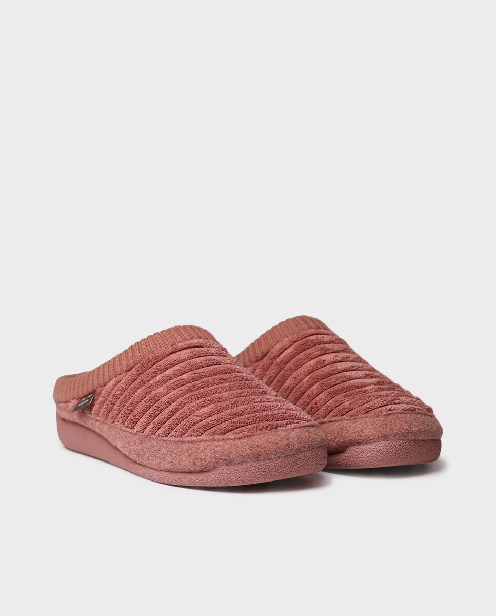Zapatillas de casa abiertas de mujer de tejido con suela antideslizante - Toni Pons - Rosa Rosa-3