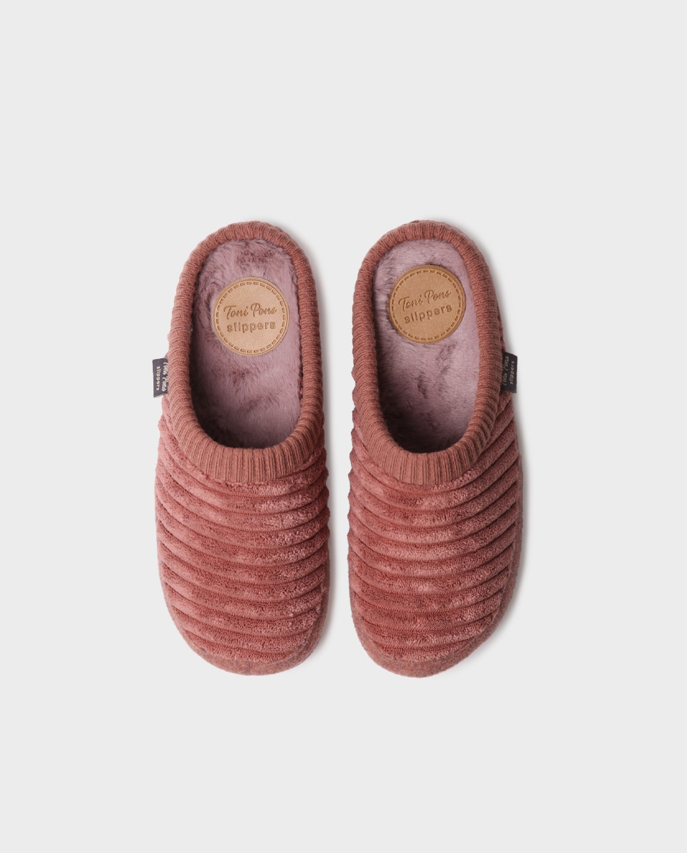 Zapatillas de casa abiertas de mujer de tejido con suela antideslizante - Toni Pons - Rosa Rosa-2